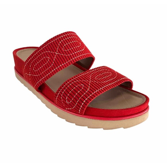 Donald Pliner Sandals Women 8.5M Red Cait Double Strap  Open-toe Wedge - Picture 1 of 12